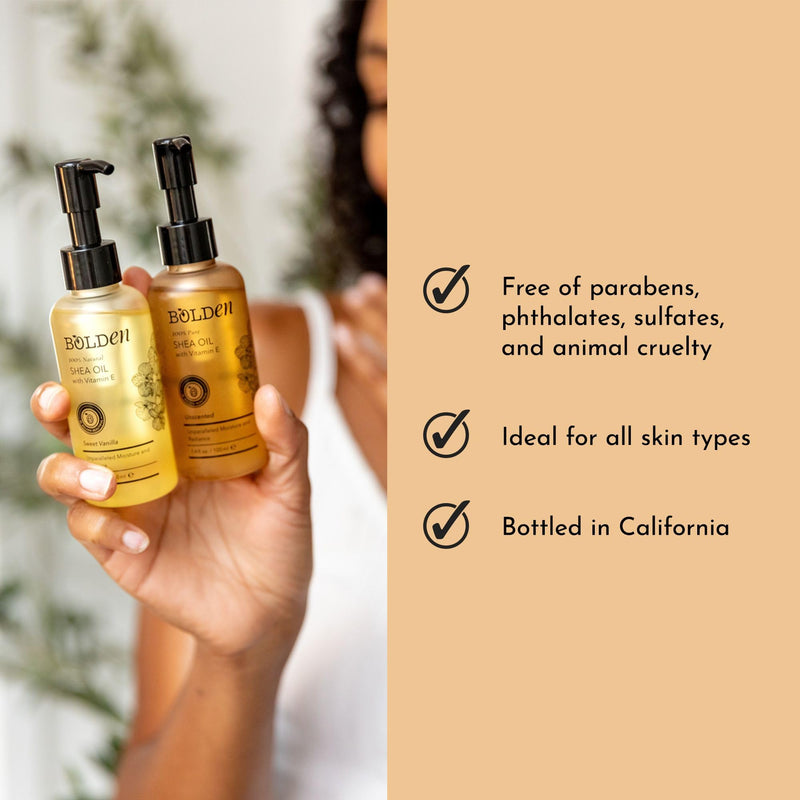 BOLDEN SHEA OIL with Vitamin E | 100% Natural | Unparalleled Moisture & Radiance for Skin & Hair | UNSCENTED | 3.4 fl oz 3.4 Fl Oz (Pack of 1)
