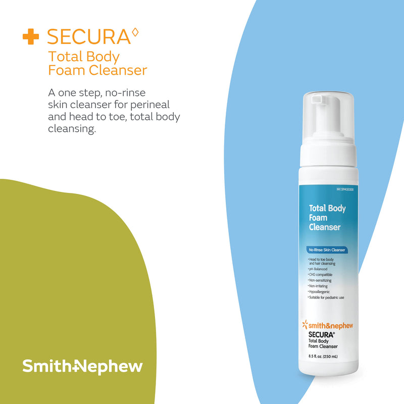 [Australia] - Smith+Nephew SECURA◊ Total Body Foam Cleanser, Foaming Waterless Body Cleanser, No- Rinse Skin Cleanser with Pump Dispenser, 8.5 Ounces 