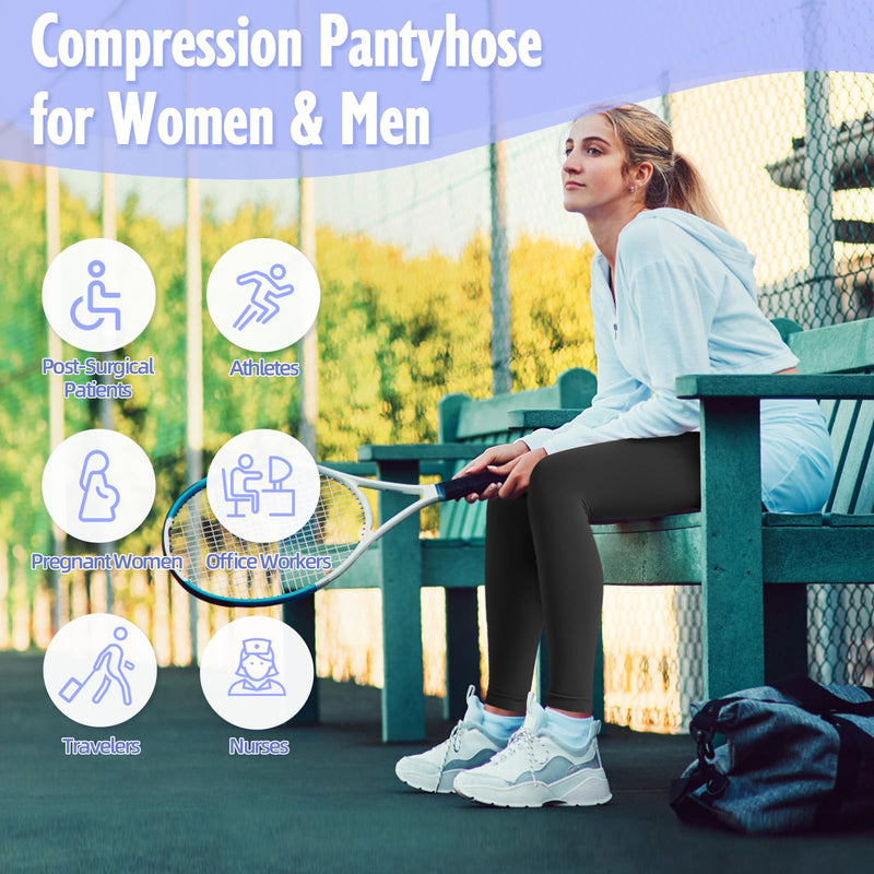[Australia] - Compression Pantyhose for Women & Men, 20-30mmHg Medical Graduated Compression Leggings, Waist High Compression Stockings for Varicose Veins Edema Flight Large Black 