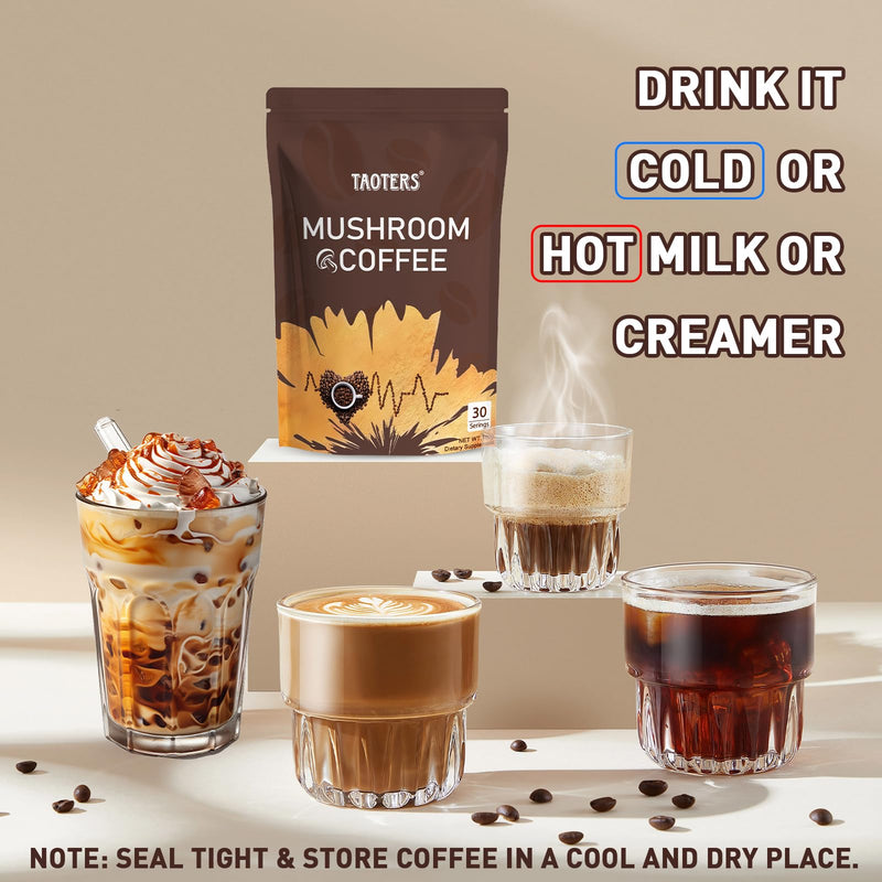 [Australia] - Mushroom Coffee | Enhanced Focus, Boosted Immunity, Improved Energy | 6 Adaptogenic Mushrooms: Cordyceps, Reishi, King Trumpet, Shiitake, Lion's Mane & Turkey Tail | 30 Servings 1 Pack 