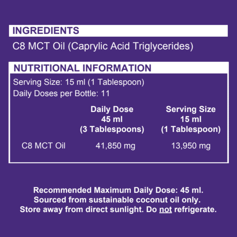 Ketosource Pure C8 MCT Oil | Boosts Ketones 4X Versus Other MCTs | Highest 99%+ Purity | 100% Coconut | Keto Diet, Fasting, Vegan Safe & Gluten Free | Premium Lab Tested Purity | Caprylic Acid | 500ml 500 ml