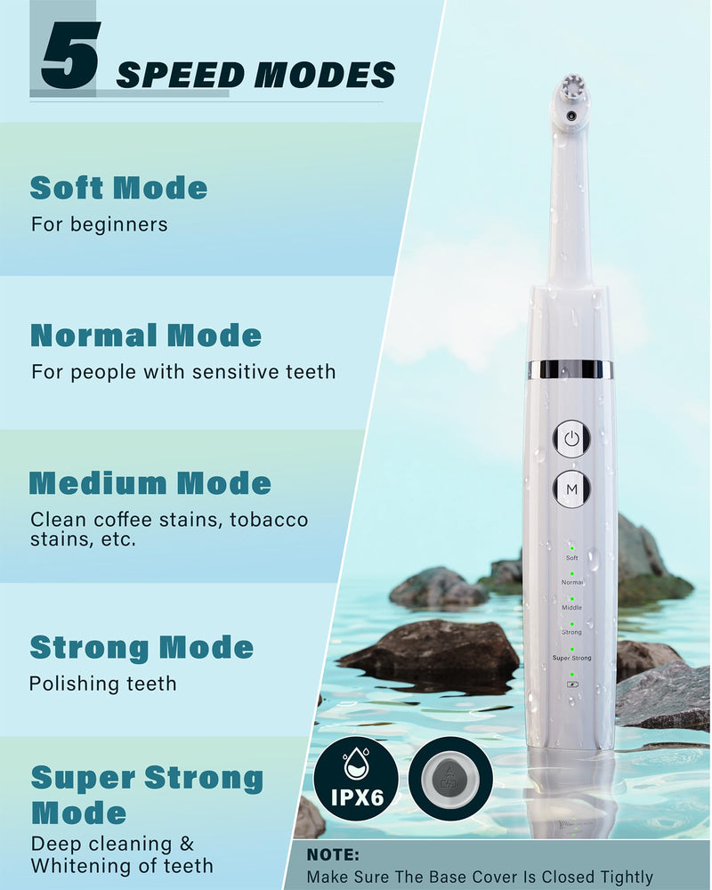 [Australia] - Tooth Polisher, Rechargeable Tooth Whitening Kit for Teeth Cleaning and Whitening, with 3 Tooth Polish Paste and 5 Brush Heads, LED Light, Easy to Use at-Home Personal Dental Care Kit White 
