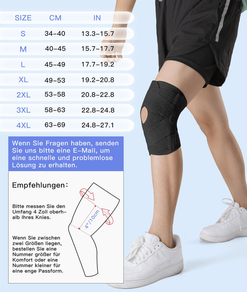 [Australia] - ZEAMO knee support with patella gel pads for women and men, knee support with stabilizers and Velcro fastener for meniscus osteoarthritis, knee supports sport black 4XL 