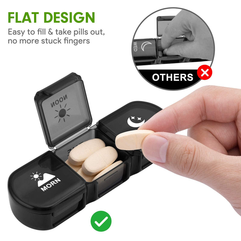 Fullicon Large Weekly, Travel Pill Organizer 3 Times a Day, Black | Each Compartment Holds 12 Fish Oils or 13 Vitamins, 21 Compartments, Secure Embedded Buckle, Travel Friendly, BPA Free