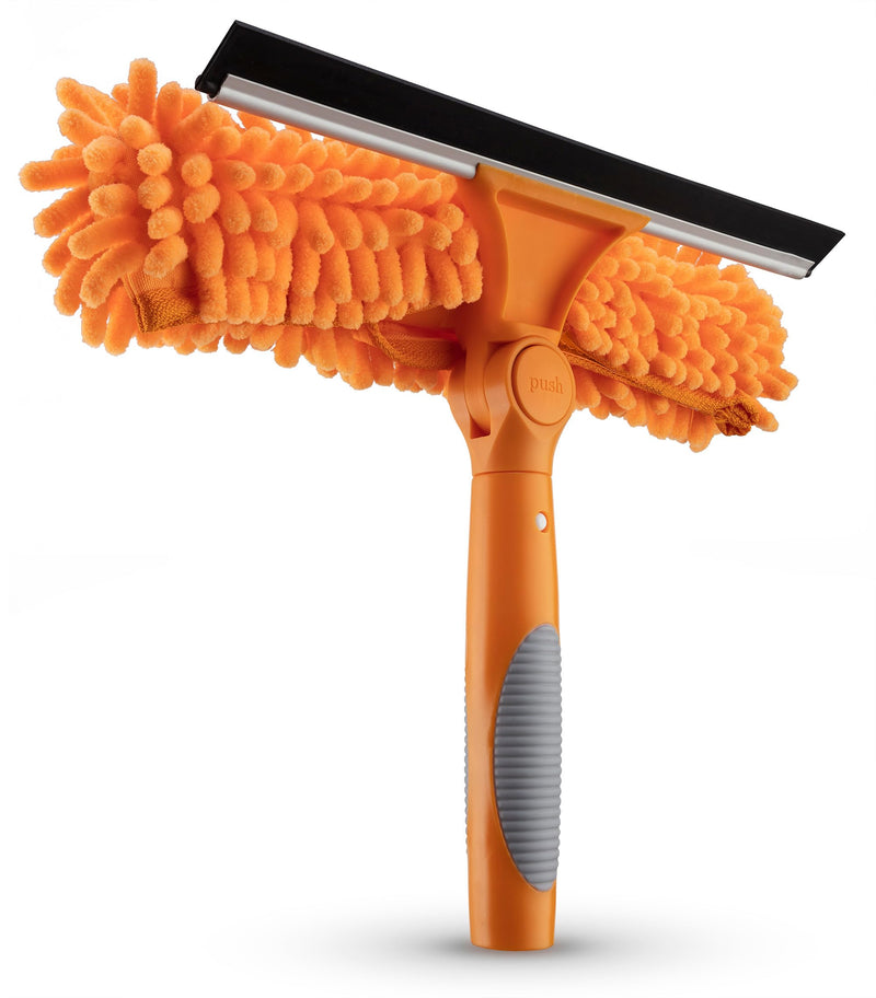 [Australia] - 1.5-3 ft Window Squeegee with Long Handle // Car Window Cleaner Tool & Window Squeegee with Scrubber with Telescopic Extension pole // Best Indoor Outdoor Window Washing Equipment 