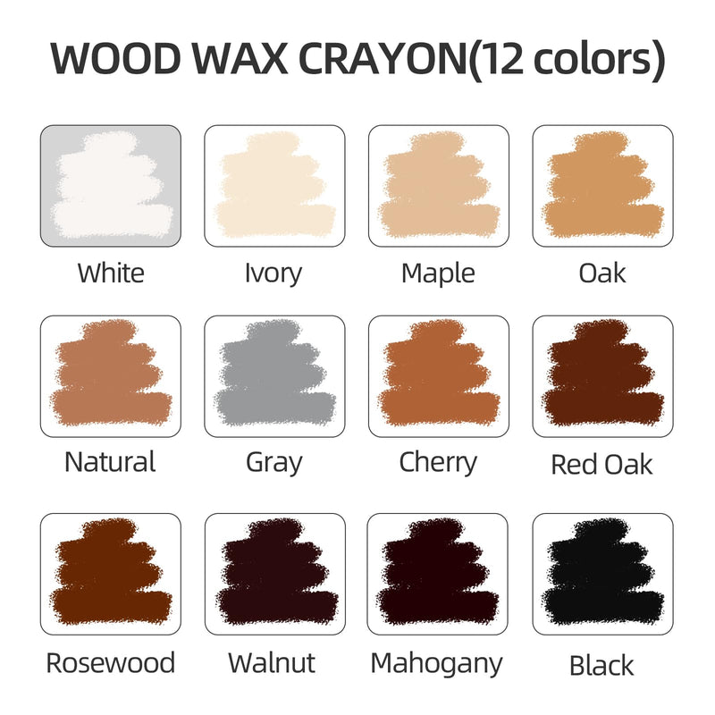 [Australia] - Wood Filler Sticks,12colors Wood Wax Crayons for Repairing Scratches, Scuffs, Cracks, and Nail Holes on Wood Furniture, Floors, Cabinets, Tables, and Doors 12pcs 