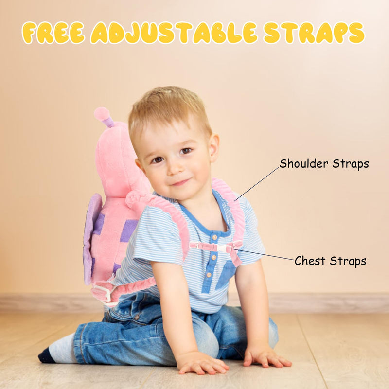 [Australia] - Baby Head Protection Backpack - Soft & Comfortable, Cute Cartoon Design, Ages 0-3, Pink Butterfly Q77-PinkButterfly 