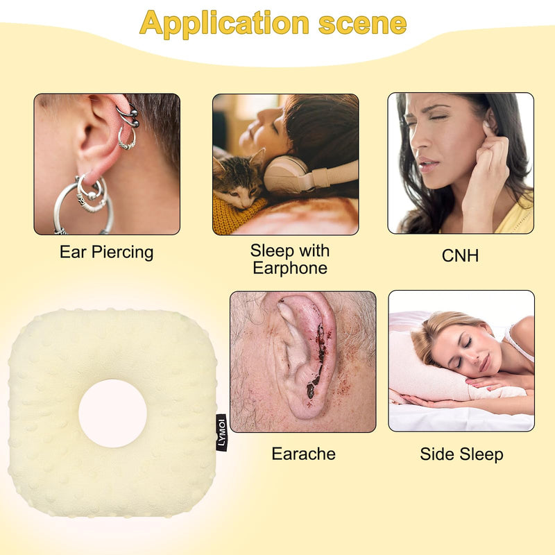 [Australia] - Ear Piercing Pillow for Side Sleepers, Side Sleeping Pillow, Ear Hole Pillow for Ear Pain CNH Piercing Pain Relief Ear Inflammation Pressure Sores Minky Dot (Beige Yellow) Beige Yellow Small 