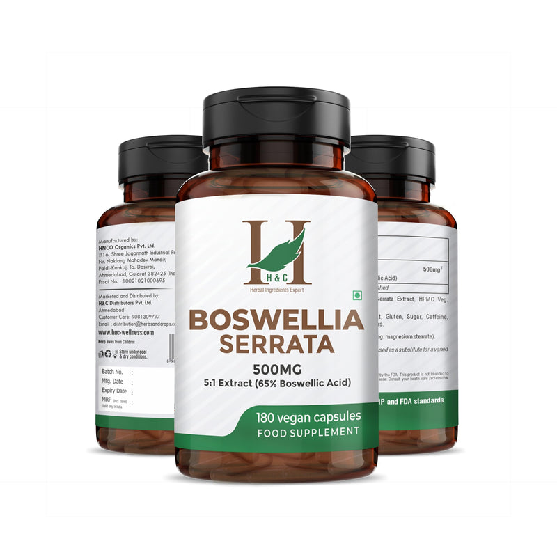 H&C Boswellia Serrata 2500mg Capsules (500mg of 5:1 High Strength Extract) | 65% Standardised Boswellic Acid | 180 Veg. Capsules - 6 Months Supply
