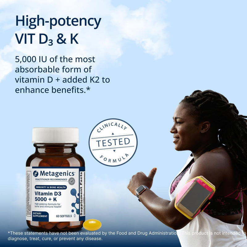 Metagenics Vitamin D3 and Vitamin K2 5,000 IU with MK-7- Vitamin D3 with K2 for Immune Support, Bone & Heart Health-Non-GMO, Gluten-Free-60 Softgels