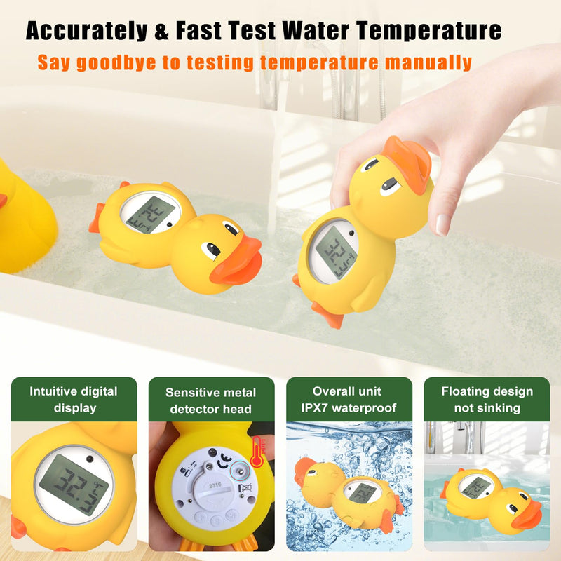 Baby Bath Thermometer with LED Display and Temperature Warning, Digital Room Thermometer & Fahrenheit Water Temperature Thermometer, Infant Bath Toys Floating Toy Safety Thermometer for Kids Newborn Yellow