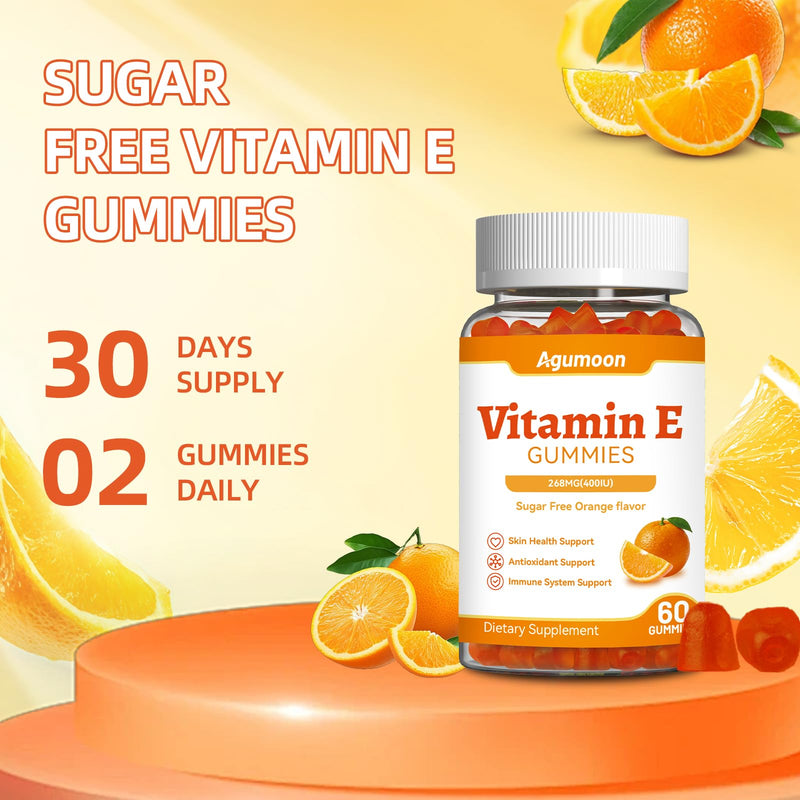2 Pack Vitamin E Gummies,400 IU VIT E Supplements for Women Men | 268mg Vitamin E Supplements for Women and Men,Skin,Eye Health and Antioxidant support,Orange Flavor,120 Count