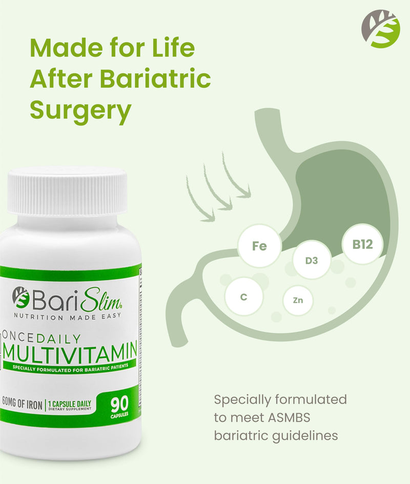 BariSlim Once Daily Bariatric Multivitamin Capsule - 60mg of Iron - Bariatric Vitamin & Supplement for Post WLS Surgery Including Gastric Bypass & Gastric Sleeve | 90 Day Supply 90 Count (Pack of 1)