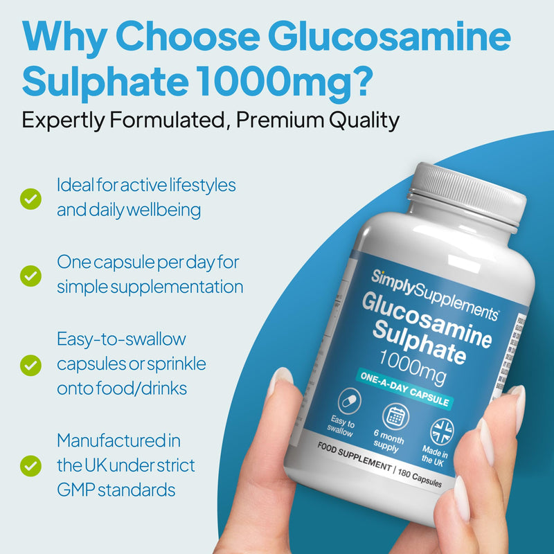 Glucosamine Sulphate 2KCl 1000mg | Designed for Active Lifestyles | 180 Capsules = 6 Months’ Supply | Convenient One-a-Day Formula | GMP-Certified & UK-Made Unflavoured 180 count (Pack of 1)