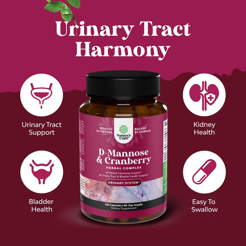 [Australia] - D Mannose with Cranberry Supplement - Potent D Mannose 1000mg Capsules for Kidney Defense Support & Cleanse and Urinary Tract Health for Women & Men - Bladder Health Supplement for Adults - 120 Count 120 Count (Pack of 1) 