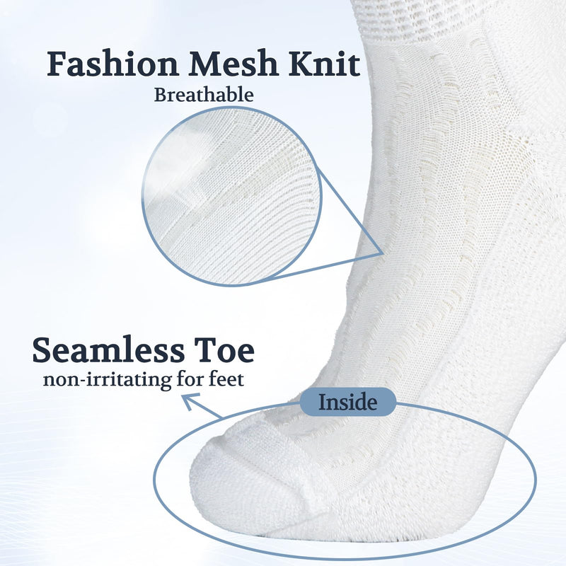 [Australia] - +MD Diabetic Socks for Men Women 6 Pairs,Non-Binding Top Extra Wide Ankle/Crew Socks, for Edema Circulator 9-11 10-13 13-15 Ankle/6 Pairs White 