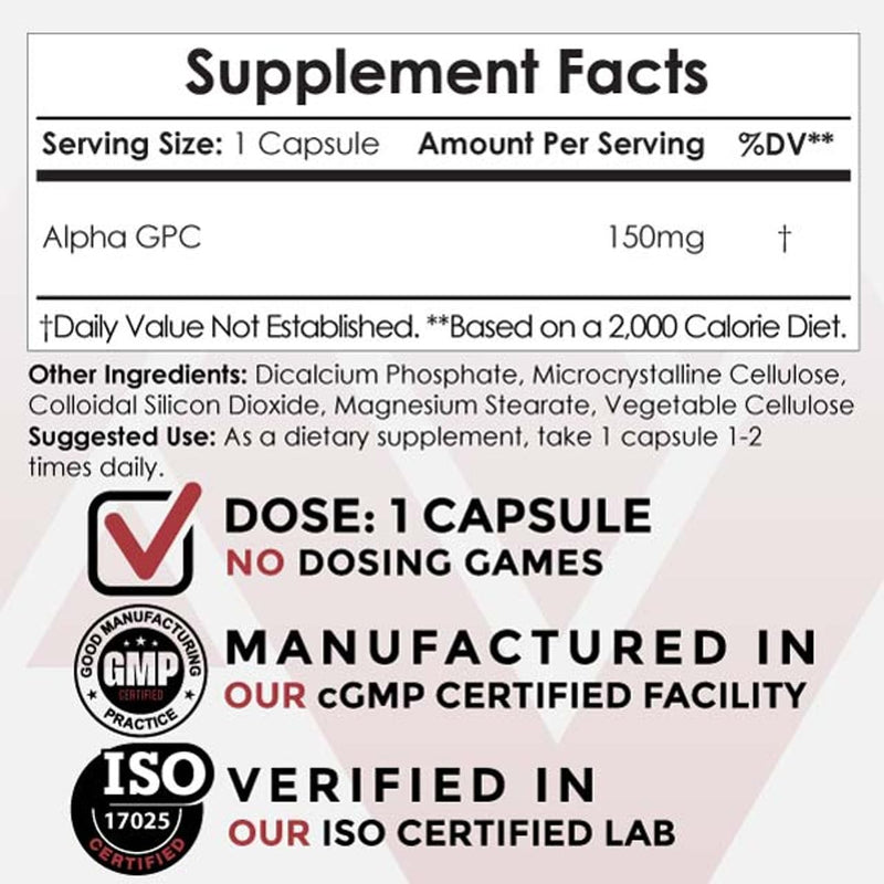 [Australia] - Nootropics Depot Alpha GPC Capsules | 150mg | 60 Count | Choline Supplement | Brain Health Supplement | Supports Healthy Brain Function | Enhance Cognition, Memory + Focus 60 Count (Pack of 1) 