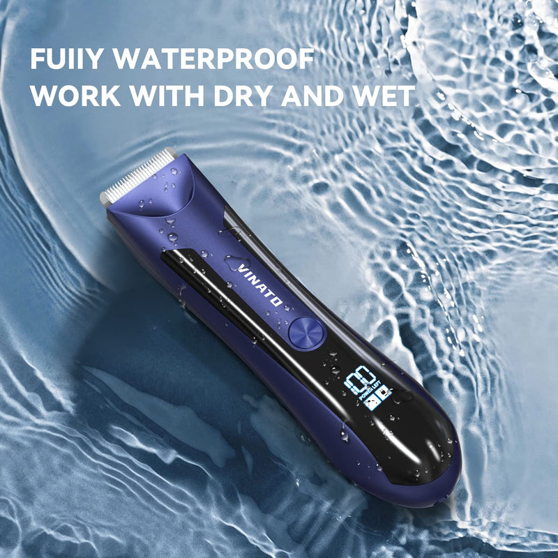 [Australia] - VINATO Electric Body Hair Trimmer - Manscape Ball Trimmer, Groin Hair Trimmer for Men, Waterproof Ball Shaver, USB Recharge Dock Replaceable Ceramic Blade, Male Hygiene Razor, 90 Mins Battery Life Blue 