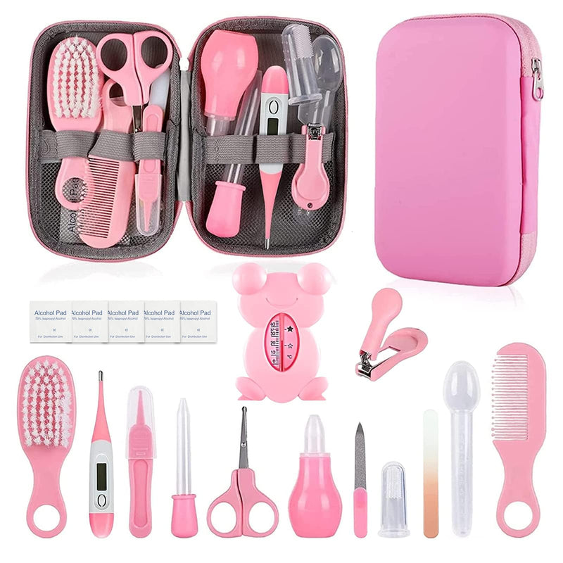 Baby Grooming Kit, Infant Safety Care Set with Hair Brush Comb Nail Clipper Nasal Aspirator,Baby Essentials Kit for Newborn Girls Boys (Pink baby grooming kit) Pink Baby Grooming Kit