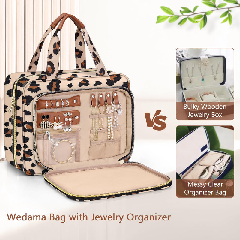 Toiletry Bag for Women, Hanging Travel Toiletry Bag with Jewelry Organizer Compartment Large Makeup Bag, PVC Waterproof Cosmetic Travel Bag Trips Camping Bathroom, Leopard Print