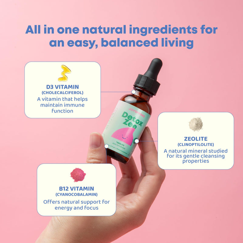 JoySpring DetoxZee Kids Metal Detox Zeolite Drops, 2 fl oz, 60 Ct | Clinoptilolite with Vitamin D3 and B12, supports gut and daily wellness, sugar-free berry liquid, no pills, two-month supply 2 Fl Oz (Pack of 1)