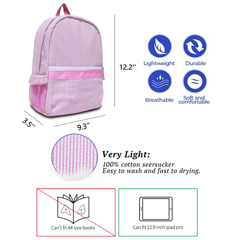 Kids Travel Overnight Bag Seersucker Weekender Duffel Bag Toddler Backpack Pink Mini Preschool for Boys and Girls