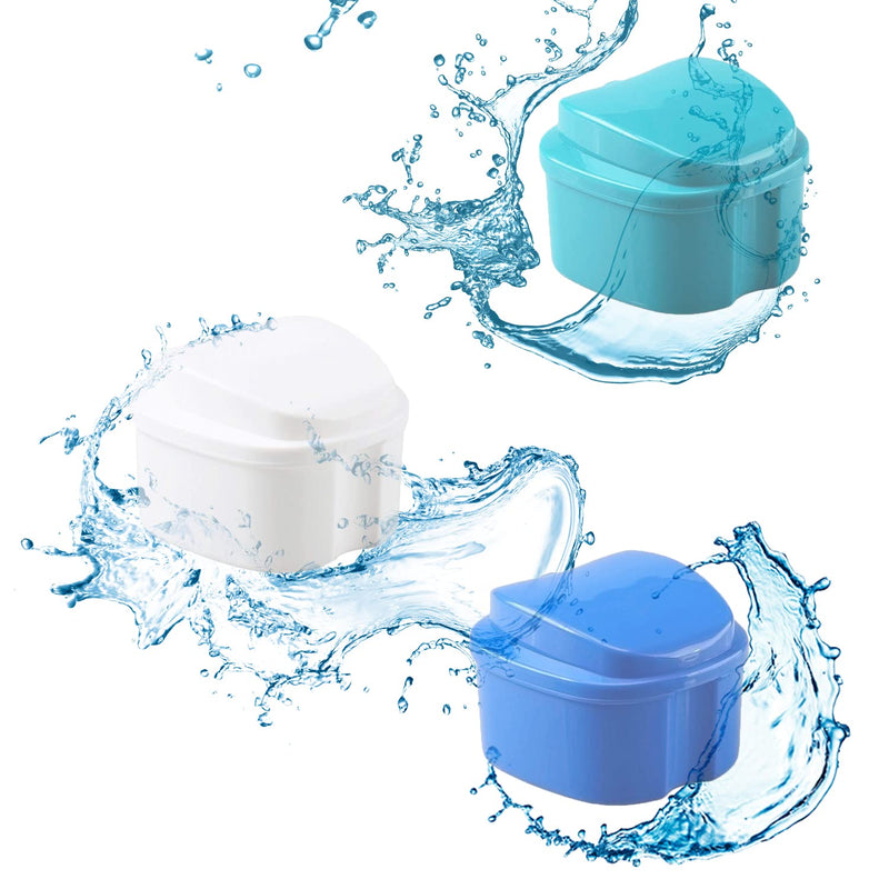 [Australia] - 2 Pack Denture Bath Cup Case Box Holder Storage Soak Container with Strainer Basket for RetainersTravel False Teeth Cleaning (Blue, Green) Blue, Green 