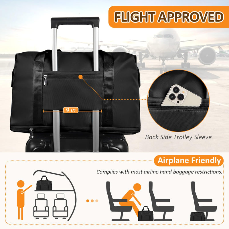 29L Expandable Travel bag with Toiletry Bag(20 inch)+Matching 25L Black Travel Backpack (17 inch)
