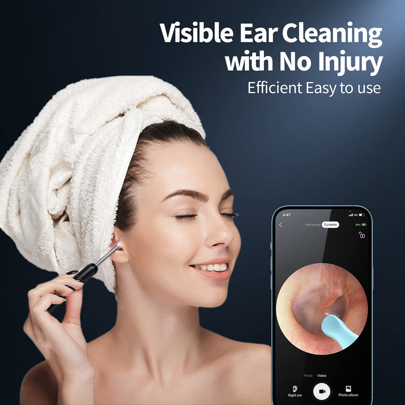 [Australia] - Ear Wax Removal Tool, Earwax Removal Kit with 8 Pcs Ear Set, Ear Cleaning Kit with 6 Ear Pick, Ear Cleaner Otoscope with Light, Ear Camera for iPhone, iPad, Android Phones (Black) Black 