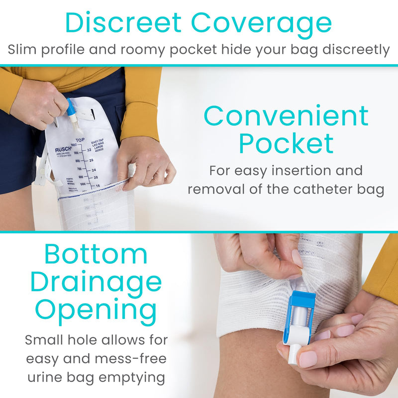 [Australia] - Vive Catheter Leg Bag Holder for Men & Women (2 Pack) - Nephrostomy & Foley Catheter Bag Holder & Cover - Urine Drainage & Storage Bag Holder Stays in Place - Catheter Stabilization (Medium) Medium 