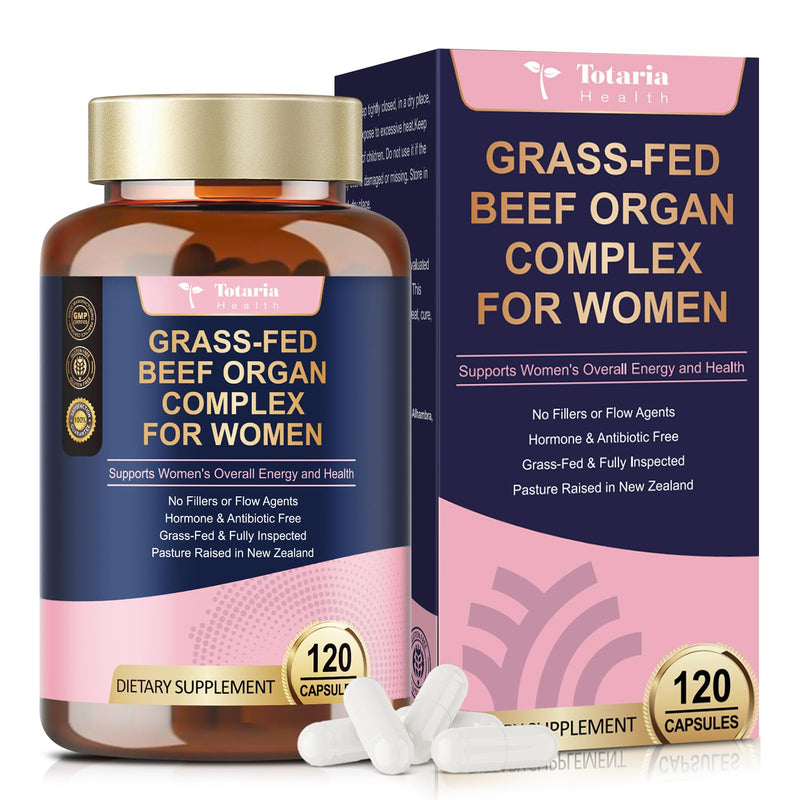 [Australia] - Beef Organ Supplement for Women - Beef Liver, Kidney, Heart,Uterus Tissue - Balance Hormones & Women's Overall Energy - Grass Fed, Pasture Raised - Natural Iron Supplement with Folate - 120 Capsules 120 Count (Pack of 1) 