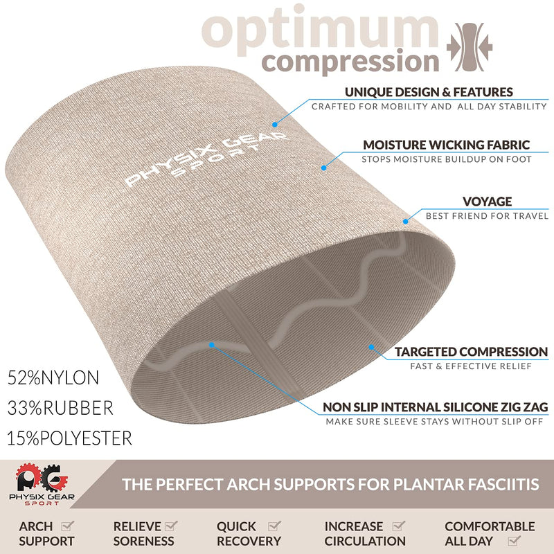 [Australia] - Physix Gear foot bandage metatarsal immediate pain relief for flat feet, splay feet, heel spurs, plantar fasciitis foot bandage midfoot with arch support flat foot insoles BEIGE M 