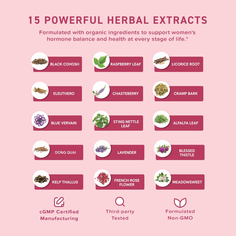 [Australia] - Hormone Balance Liquid Drops | with Black Cohosh, Stinging Nettle, Red Raspberry Leaf, Chasteberry & More | Menopause, Hot Flash, & PMS Relief Menstrual Herbal Support Tincture | Vegan Formula | 2oz 