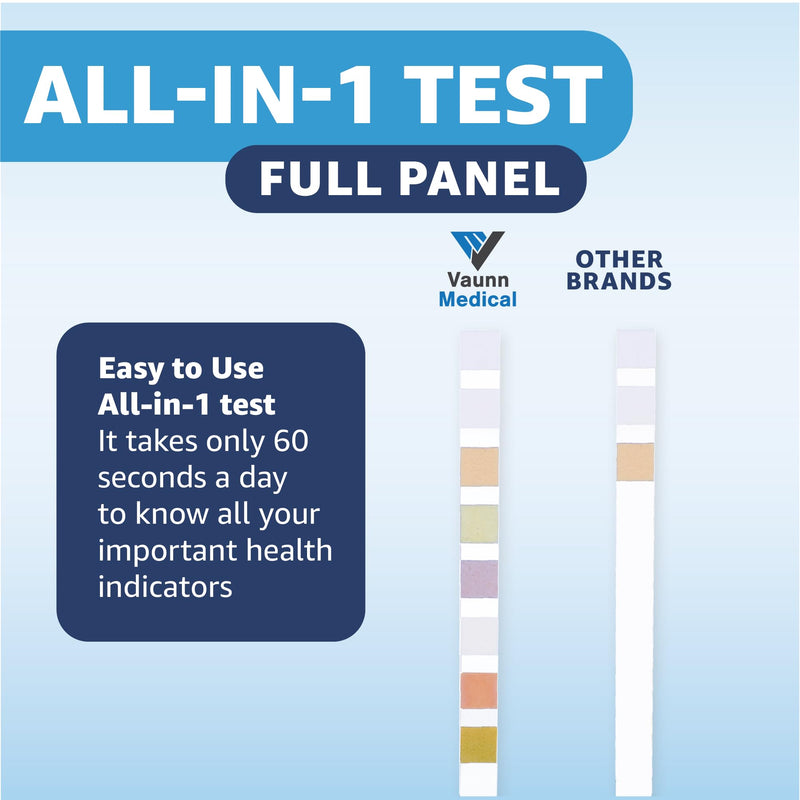 [Australia] - Vaunn Medical 8-in-1 Urine Test Strips and Urinalysis for UTI, Nitrites, Leuckcytes, Ketosis, pH, Protein, 120 CT 