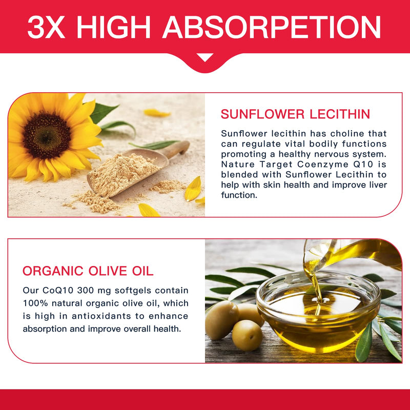 [Australia] - NATURE TARGET CoQ10-300mg-Softgels + PQQ with Organic-Olive-Oil - High Absorption-Coenzyme-Q10 - Antioxidant-for-Heart-Health and Immune Support, Energy Production, 120 Servings 