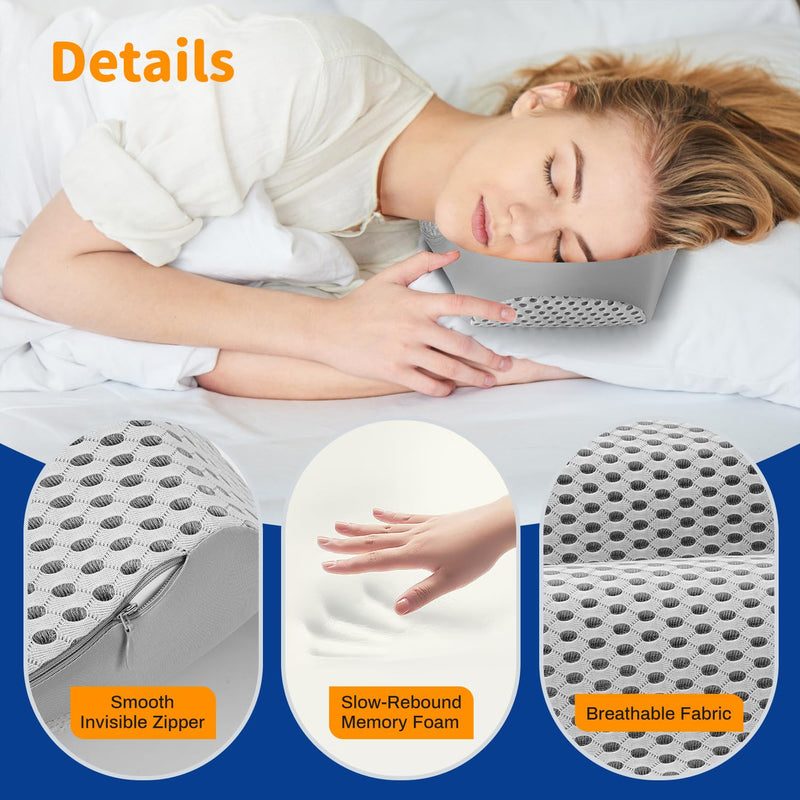 [Australia] - Ear Piercing Pillow for Side Sleepers with Ear Hole, Designed for CNH, Ear Pain Relief and Pressure Sores, Memory Foam Contoured Design Side Sleeping Pillow, Breathable Cotton Blend-Gray Gray 