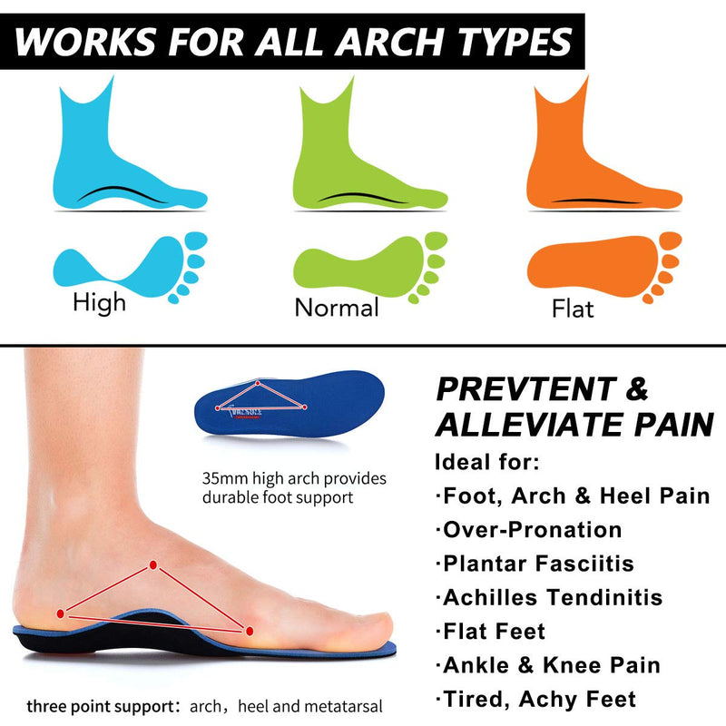 [Australia] - VALSOLE Orthopedic Insoles for Men and Women High Foot Support Soft Functional Shoe Insoles Insert for Flat Feet, Plantar Fasciitis, Foot Pain Dark Blue 44-45 EU 29cm 