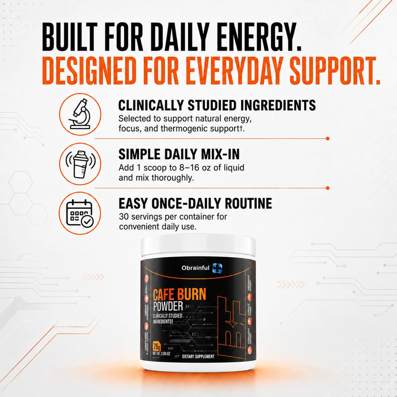 Cafe Burn Powder Dietary Supplement 75g | Thermogenic Energy & Focus Drink Mix | Green Tea, Green Coffee Bean & L-Carnitine | Metabolism Support Powder | 30 Servings
