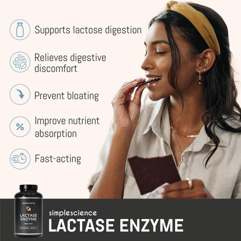 Lactase Enzyme (High Strength) | 9600FCC in One Capsule | 180 Capsules = 180 True Servings | Lactose Intolerance Relief & Digestion Support | Lab Tested | 100% Natural and Non-GMO