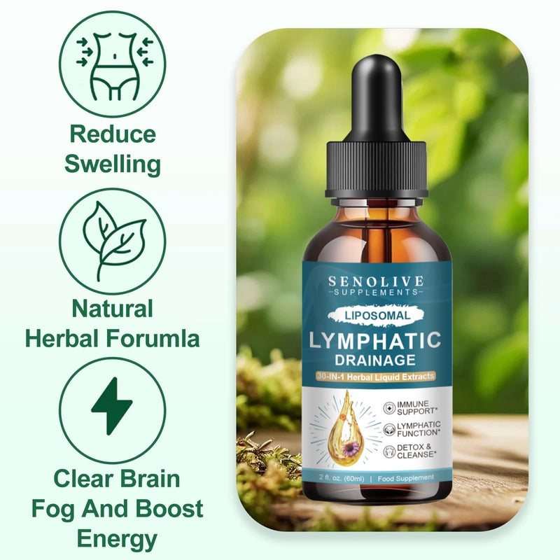 Liposomal Lymphatic Drainage Drops - 30 in 1 Organic Lymphatic Drainage Supplement with Burdock Root, Elderberry, Calendula, Cleavers Herb, Dandelion Supports Lymphatic Health, Vegan,Non-GMO, 60ml