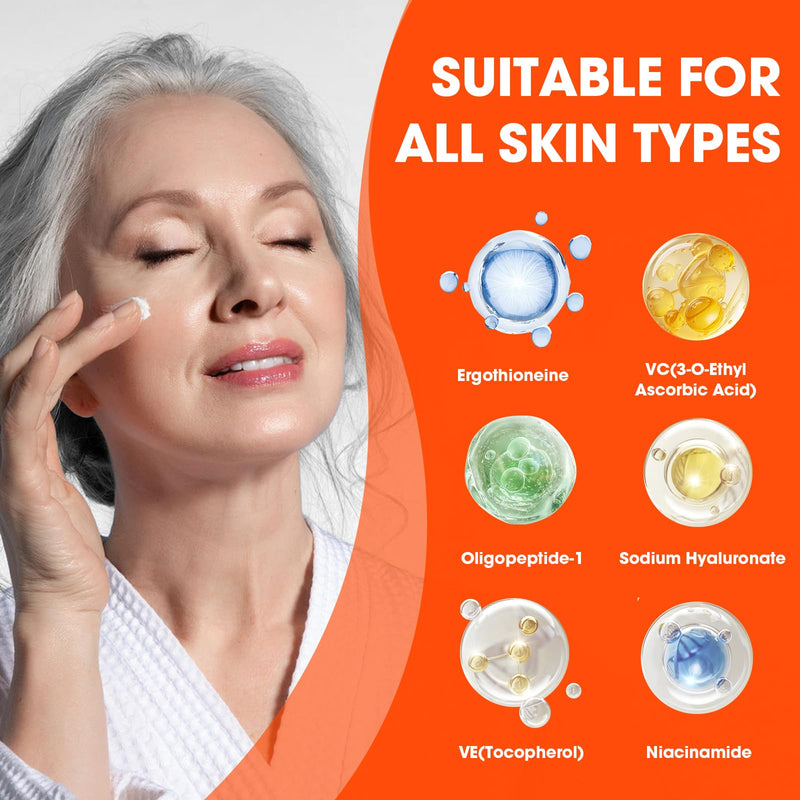 Super Vitamin C Serum for Women over 70, All-In-One Total Package Face Serum for Mature Skin, Hydrating, Lifting, Anti-Aging Reduce Wrinkles Age Spots Unscented
