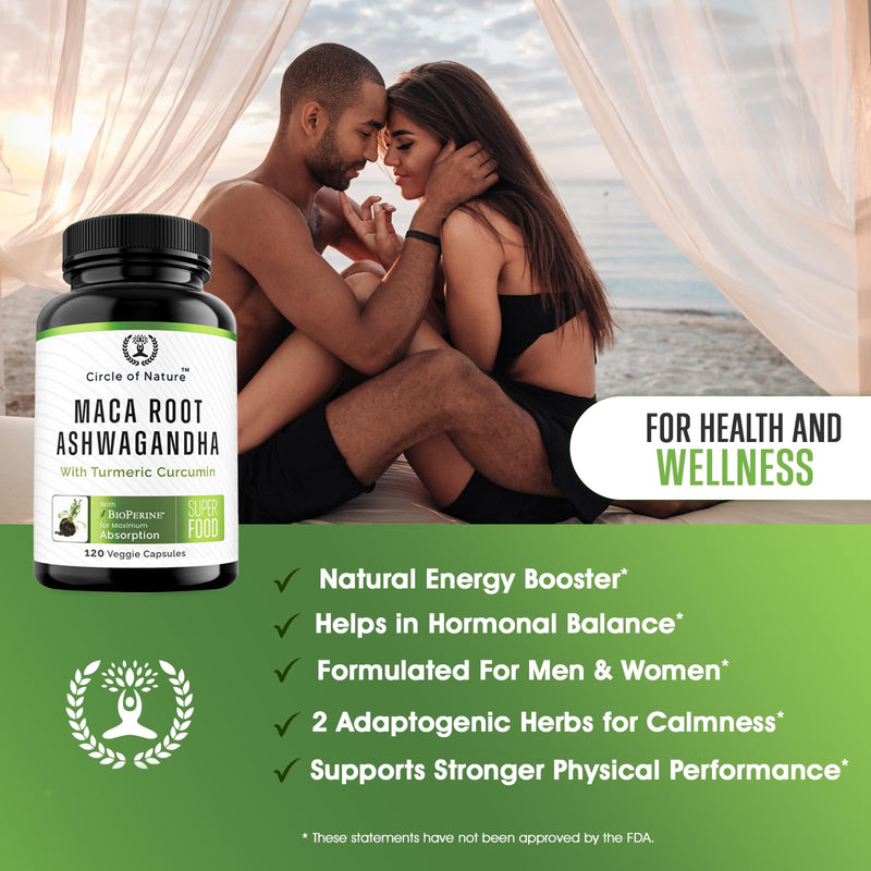 [Australia] - Maca Root 10,000 mg, Ashwagandha 6000mg Extract, Capsules for Men & Women with Turmeric Curcumin and Bioperine 120 Capsules Made in USA 