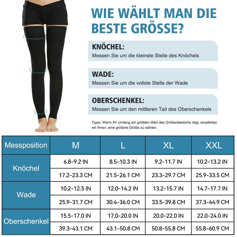 [Australia] - Evolyline Medical Compression Stockings for Men and Women 20-30 mmHg, Class II Thigh Long Compression Socks Support Stockings Footless with Silicone Band for Graduated Support Varicose Veins Black M 