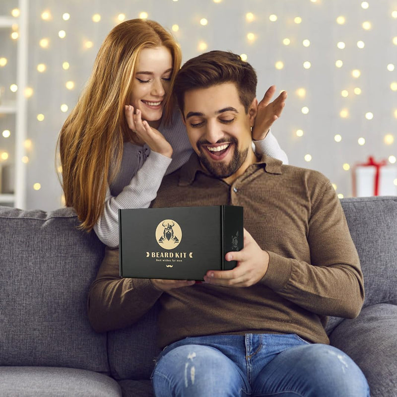 [Australia] - EXREIZST Beard care set for men, beard care set, with 2 beard oil, beard balm, beard comb, beard brush, beard stencils, cups, travel bag, suitable for birthday gifts for men, him, father, husband, brother, friend 