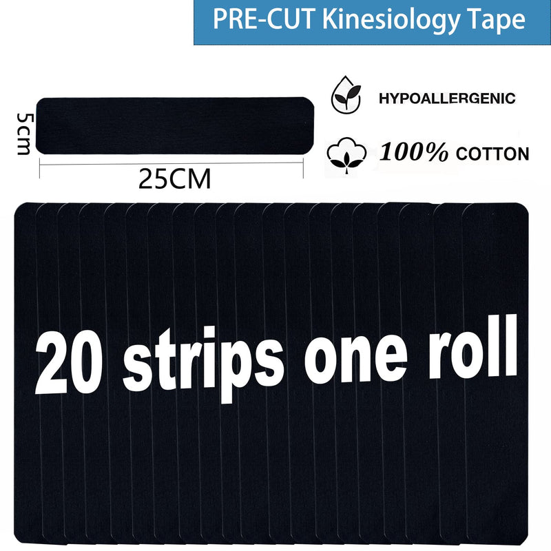 [Australia] - Kinesiology Tape Pro Precut 20 Strips Athletic Sports Waterproof Breathable Latex Free Tape for Ankle Wrists Knee Elastic Running Tennis Swimming Football Sports Activities Tapes (Black) Black 