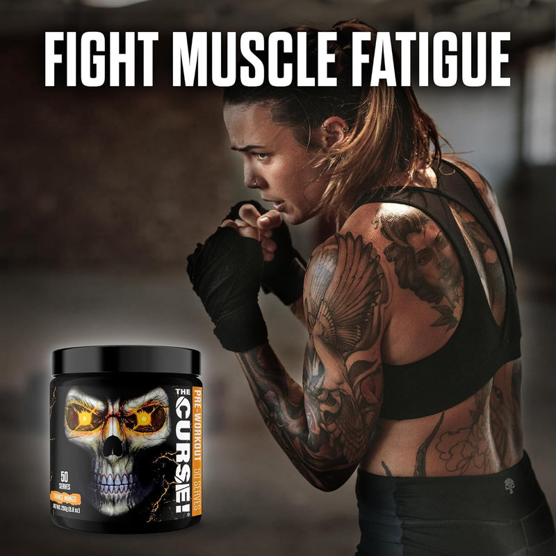 JNX The Curse! Pre Workout Powder - Orange Mango 50 Servings | Preworkout: Boost Strength, Energy + Focus for Men & Women | Caffeine, Beta-Alanine, Creatine & L-Citrulline (250 g, Orange Mango) 250 g