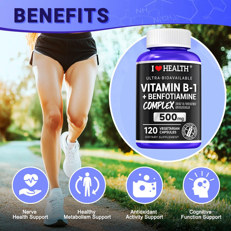 Benfotiamine 600mg Plus 20mg Vitamin B1 and Vitamin B1 500mg with Benfotiamine 20mg,120 Capsules