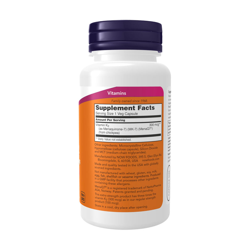 Now Foods Supplements, MK-7 Vitamin K-2 300 mcg, Cardiovascular Support*, Supports Bone Health*, 120 Veg Capsules 120 Count (Pack of 1)