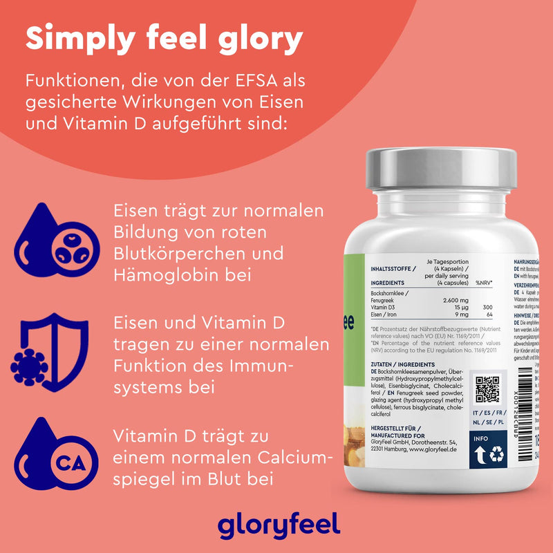 [Australia] - Fenugreek capsules - 2600mg Fenugreek activated & high dose - 240 capsules - Support during breastfeeding - With vitamin D3 + iron - Vegan, laboratory tested, made in Germany without additives 
