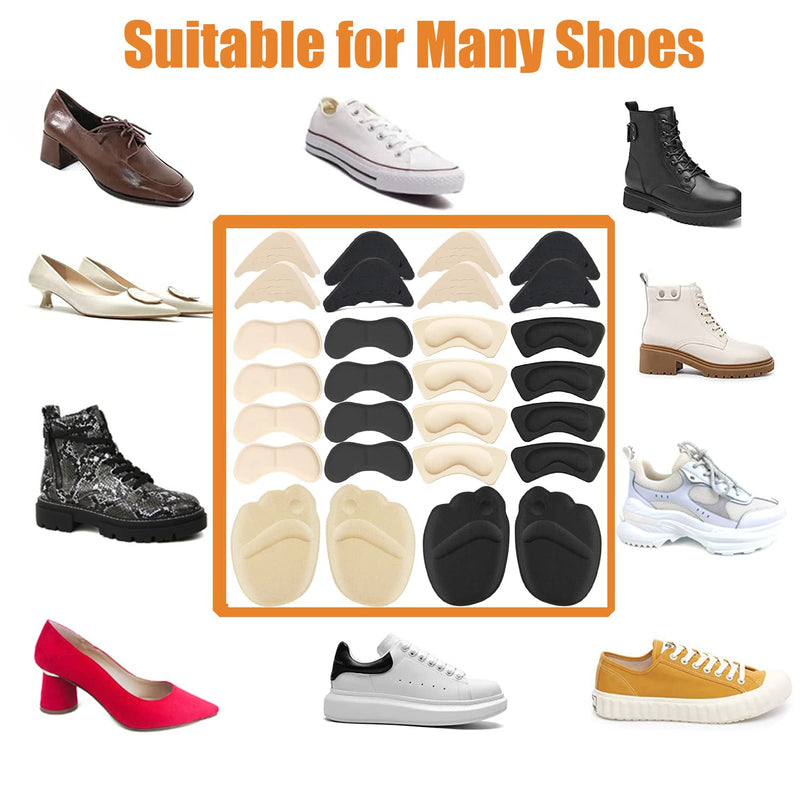 [Australia] - 16 Pairs Shoe Filler Heel Pads for Womens Shoes - Shoe Filler for Too Big Shoes Women with Toe Inserts, Toe Inserts for Too Big Fit 